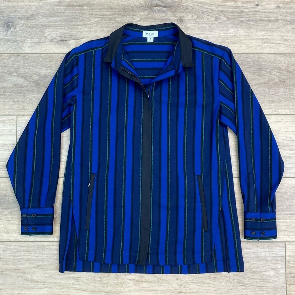 Per Se Carlisle Shirt Jacket Shacket Striped Dark Academia Cotemporary